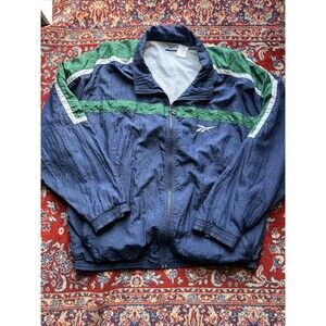 Reebok Track Jacket Full Zip Windbreaker Vintage 90s Green Outdoor Mens XXL